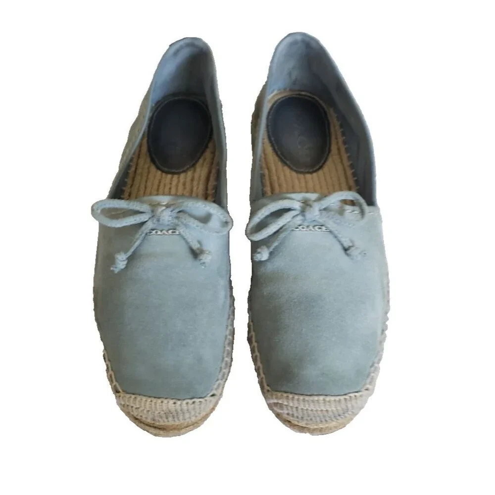 Coach Espadrilles Shoes Suede Blue Green Women's 7.5B Platform Bow Boho Slip on